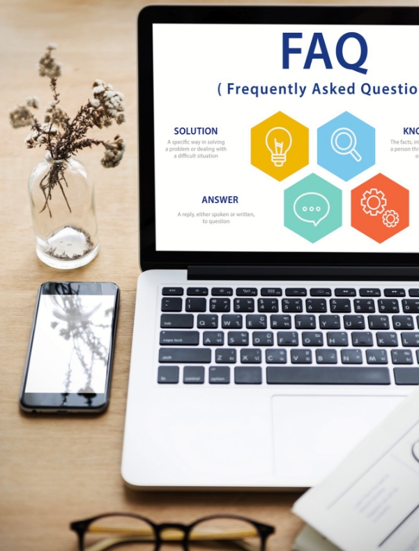 Laptop showing FAQ screen